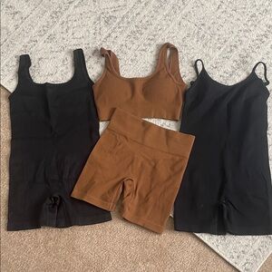 Black and Brown Ribbed Activewear Set